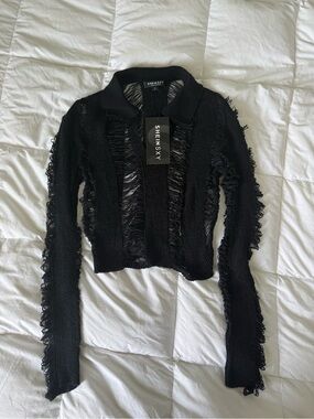 SHEIN Black Knit Long Sleeve Crop Top